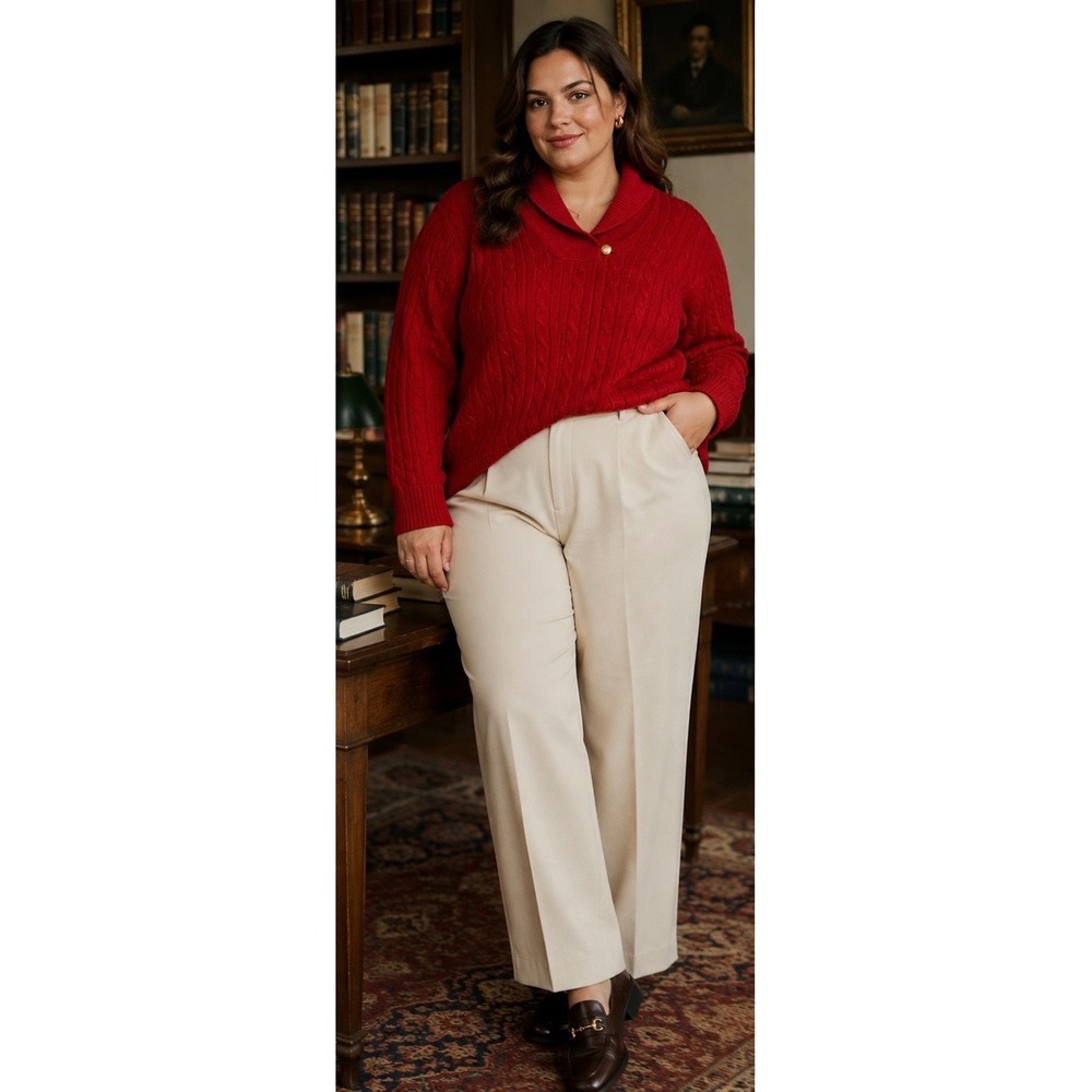 Chaps Red Cable Knit Shawl Collar Sweater Gold Button 2X Preppy Old Money